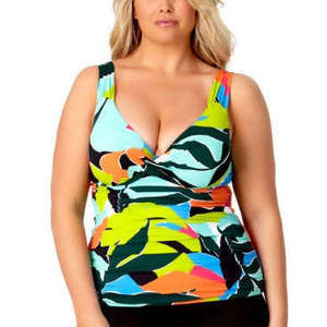 ANNE COLE Women S Multi ColorRing Lined Twist Front Underwire Tankini Top 24W